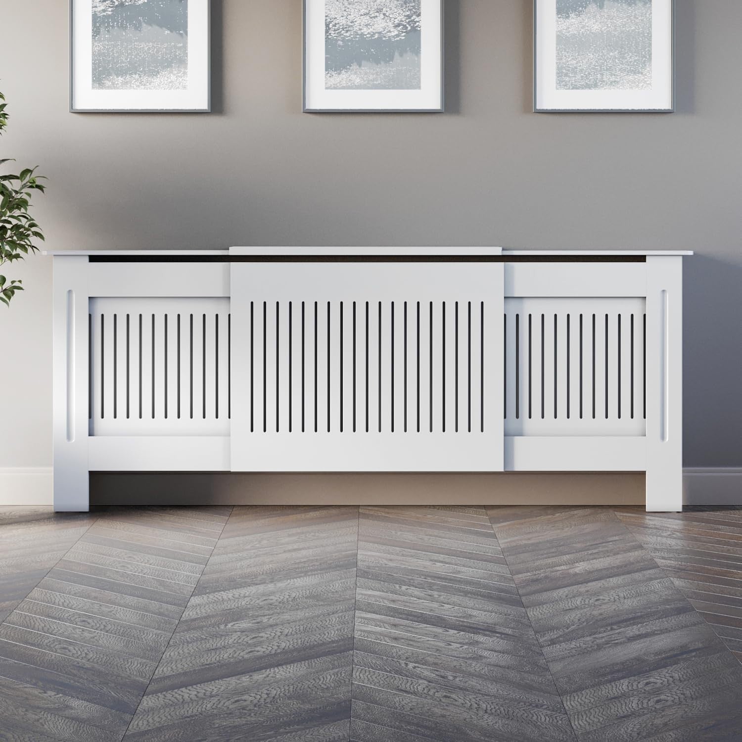 Modern White Radiator Cover Adjustable MDF Slat Cabinet Shelf for Living Room
