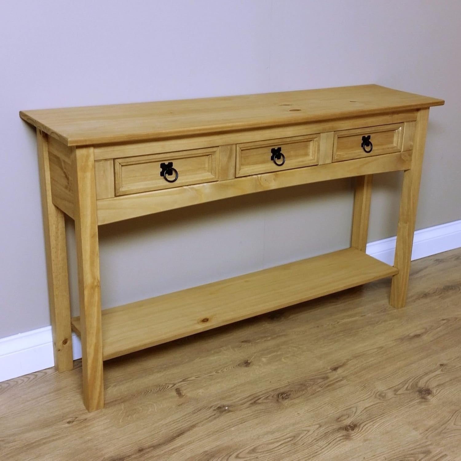 Rustic Console Table with 3 Drawers – Solid Pine Hallway Storage Unit