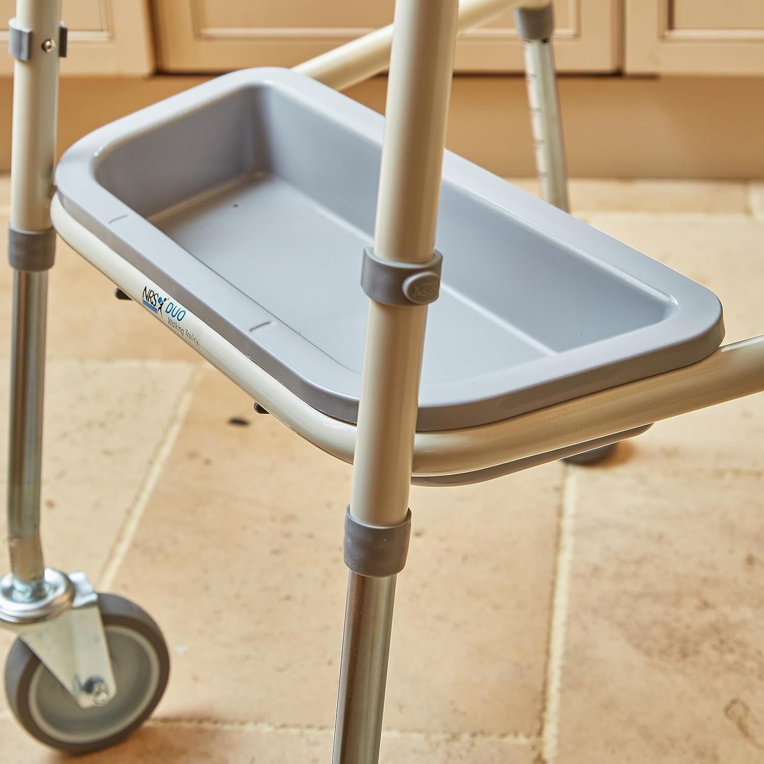 Height Adjustable Walking Trolley with Wheels Trays Indoor Support