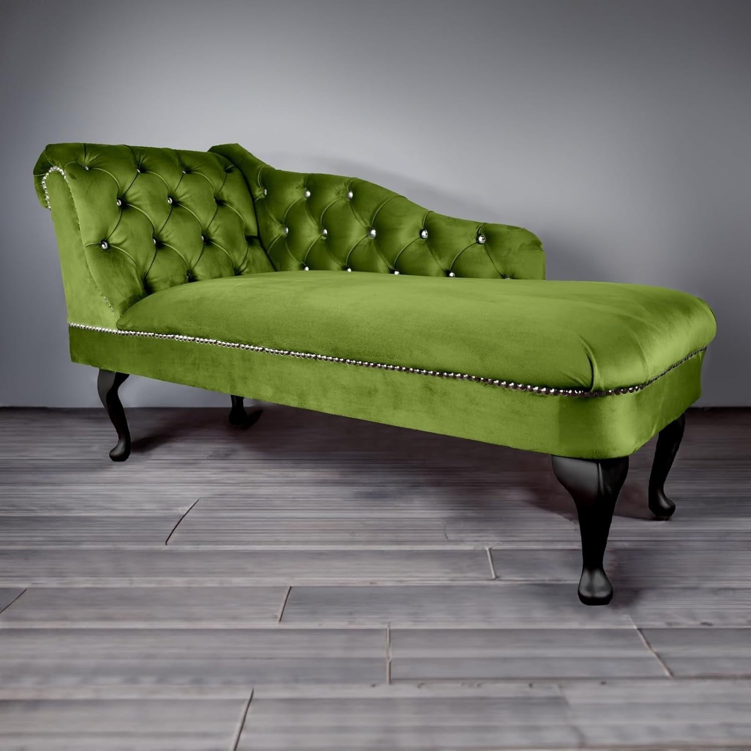 Luxury Velvet Chaise Lounge Chair Left Hand Tufted Sofa 135x54x68cm Olive