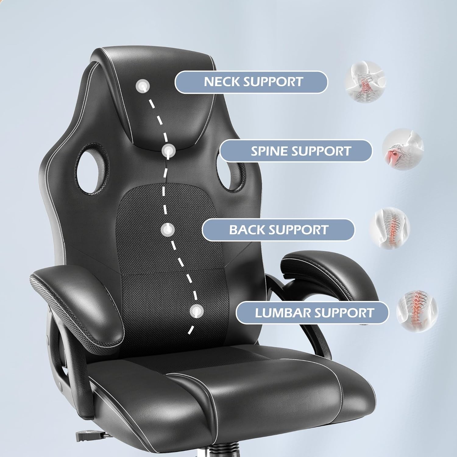 Ergonomic Office Gaming Chair High Back Faux Leather Lumbar Support