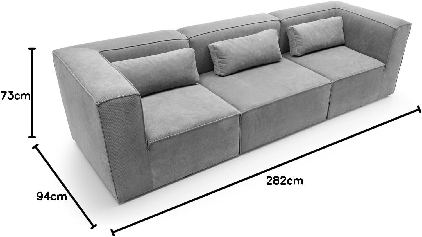 4 Seater Modular Sofa Light Grey Cord Chenille | Modern, Compact, Comfy