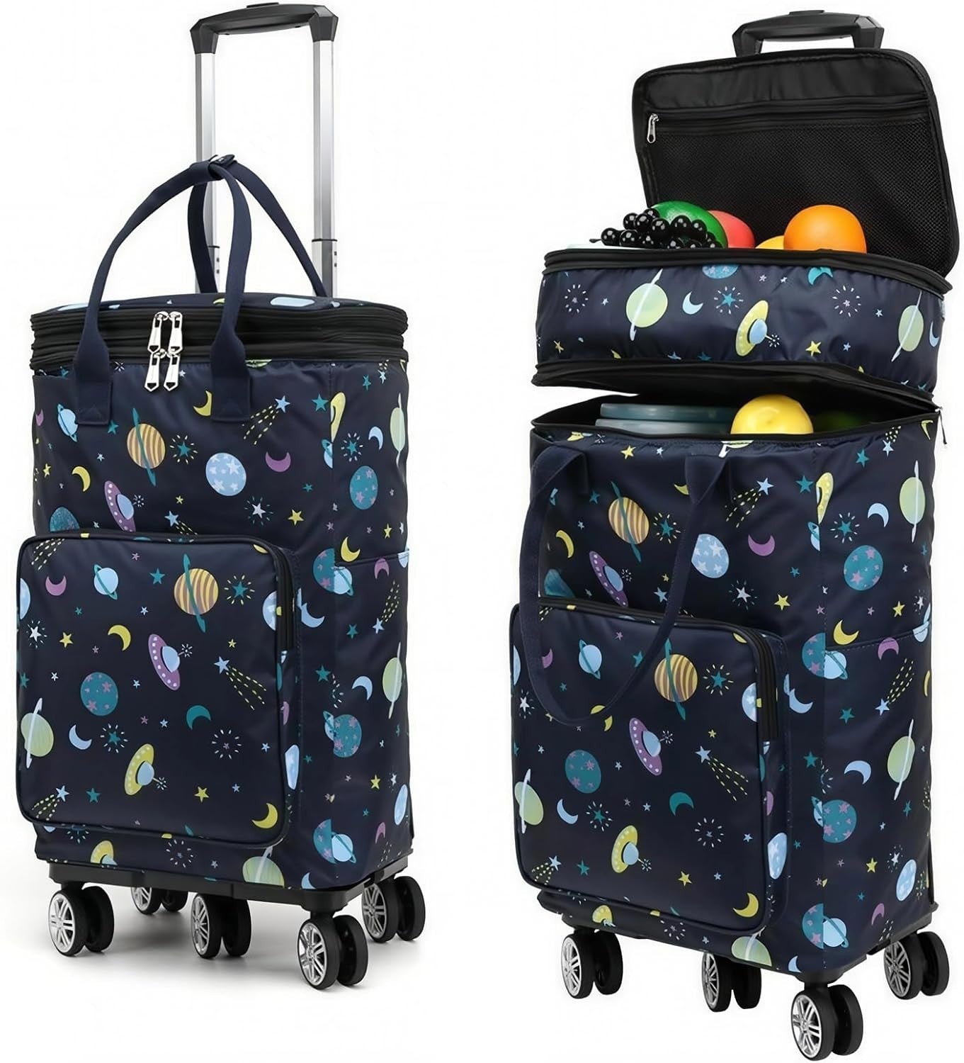 Insulated Folding Shopping Trolley Bag Wheels Telescopic Handle Starry Sky