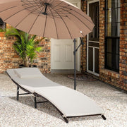 Folding Rattan Sun Lounger Outdoor Recliner Bed with Cushion Pillow