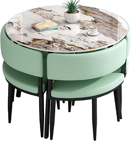 Round 5-Piece Slate Dining Table Set for 4 Space-Saving Modern Compact Table