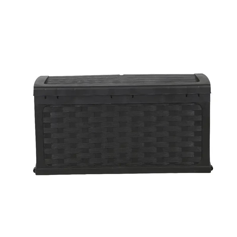 335L Outdoor Rattan Storage Box Bench Seat Black Waterproof Chest