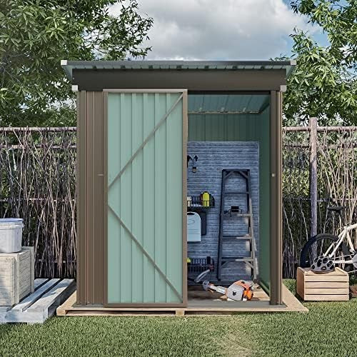 Metal Garden Storage Shed 5x3ft Brown Waterproof Outdoor Tool & Bike Shed, Lock