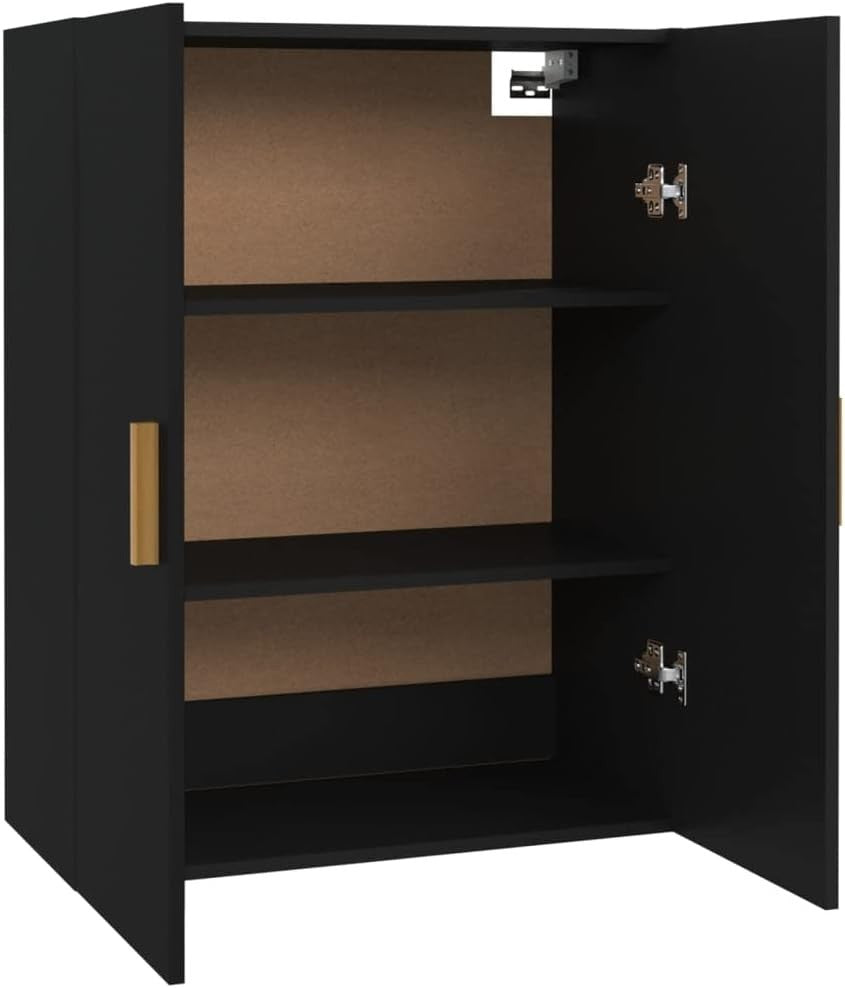 Black Wall Cabinet Storage Unit with Doors, 3 Compartments, Modern Look
