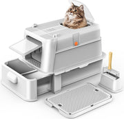 XL Stainless Steel Cat Litter Box Drawer Dual Entry Odor Control Grey