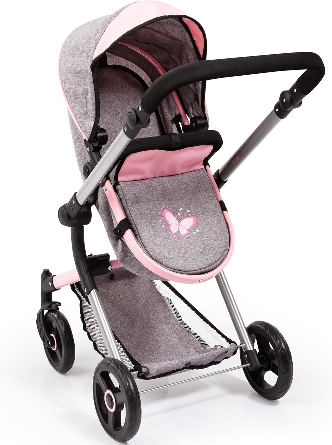 Convertible Doll Pram Stroller Foldable Adjustable Handle with Bag Butterfly