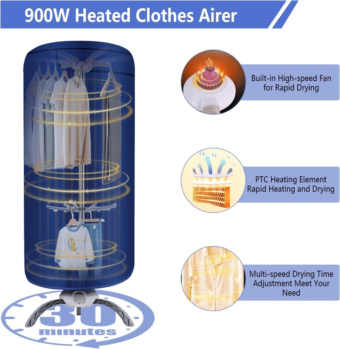900W Portable Electric Clothes Dryer Heated Airer 12KG Indoor Folding Pod