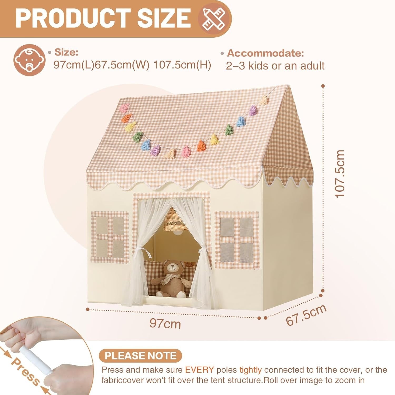 Kids Play Tent with Padded Mat Indoor Fairy Tale Playhouse Brown