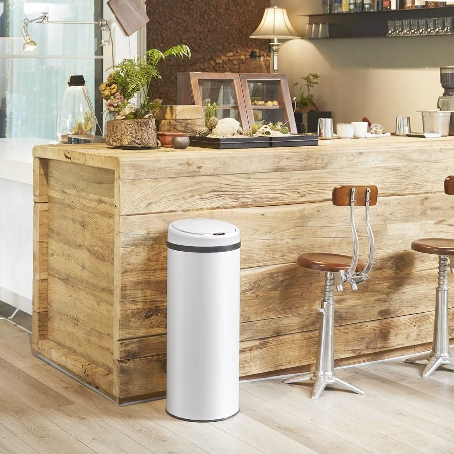 30L Motion Sensor Kitchen Bin White Undercounter Stainless