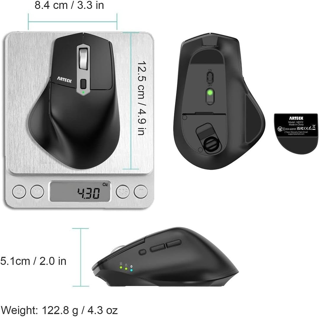 Multi Device Wireless Mouse Silent Ergonomic Rechargeable Bluetooth USB-C