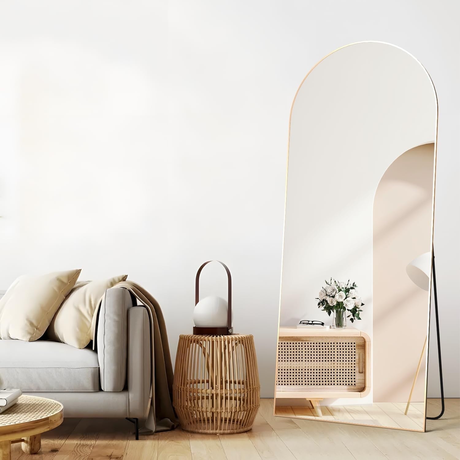 Gold Full Length Mirror 165x60cm Arched Wall Leaning Dressing Room Décor