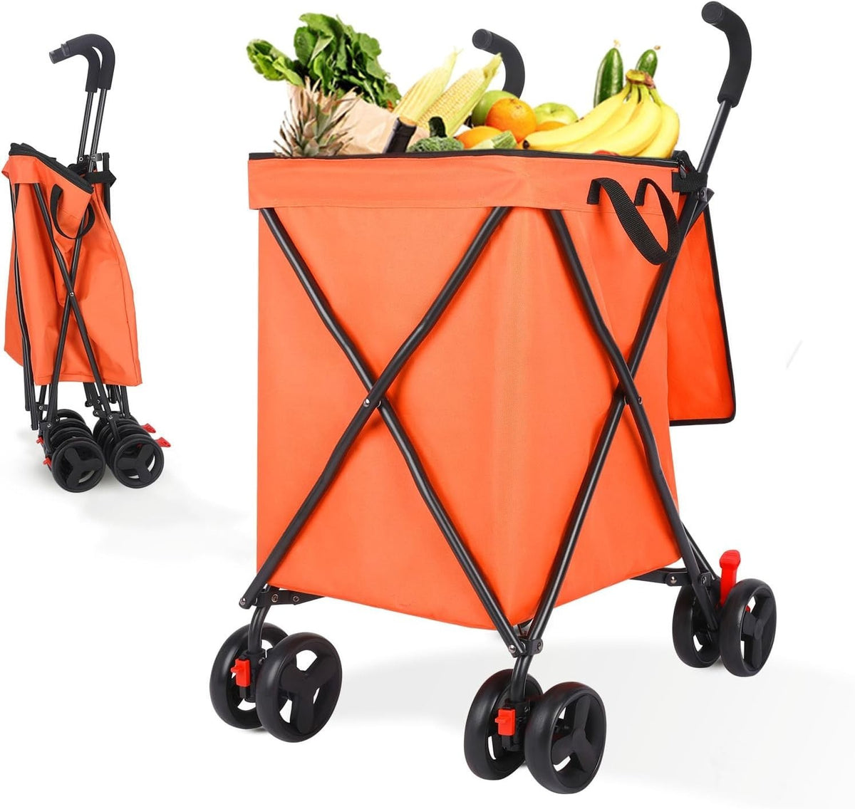 Folding 4 Wheel Shopping Trolley Heavy Duty Steel Cart 120lb