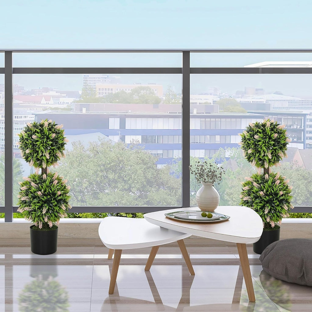 70cm Artificial Lavender Ball Trees in Pot Set of 2 Faux Floral Home Decor