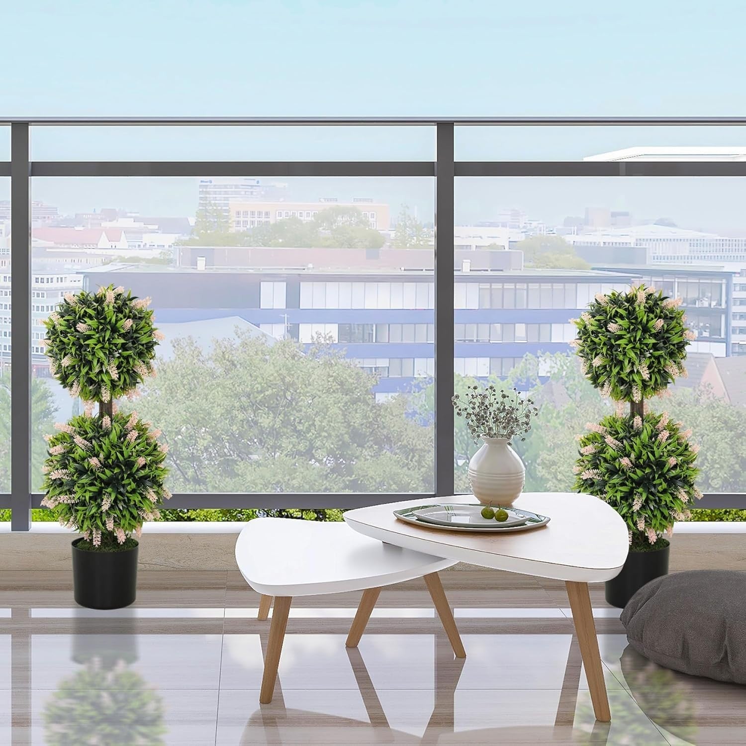 70cm Artificial Lavender Ball Trees in Pot Set of 2 Faux Floral Home Decor