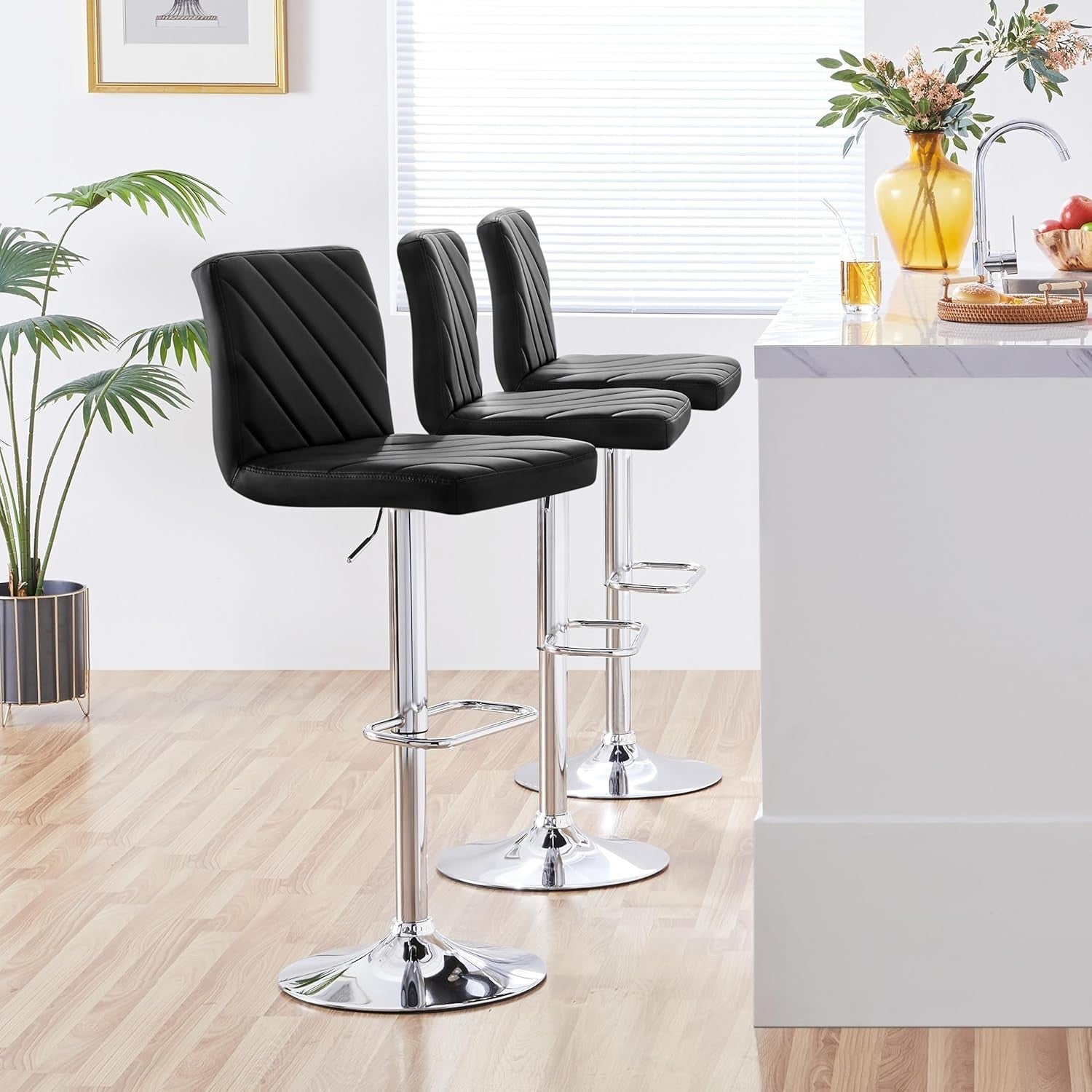 Black Adjustable Swivel Bar Stools Set of 2 Faux Leather Chairs