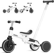 5 In 1 Toddler Tricycle Balance Bike Push Handle Adjustable Seat White