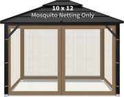 10x12ft Brown Gazebo Mosquito Netting 4 Panels Zipper Sidewalls Outdoor