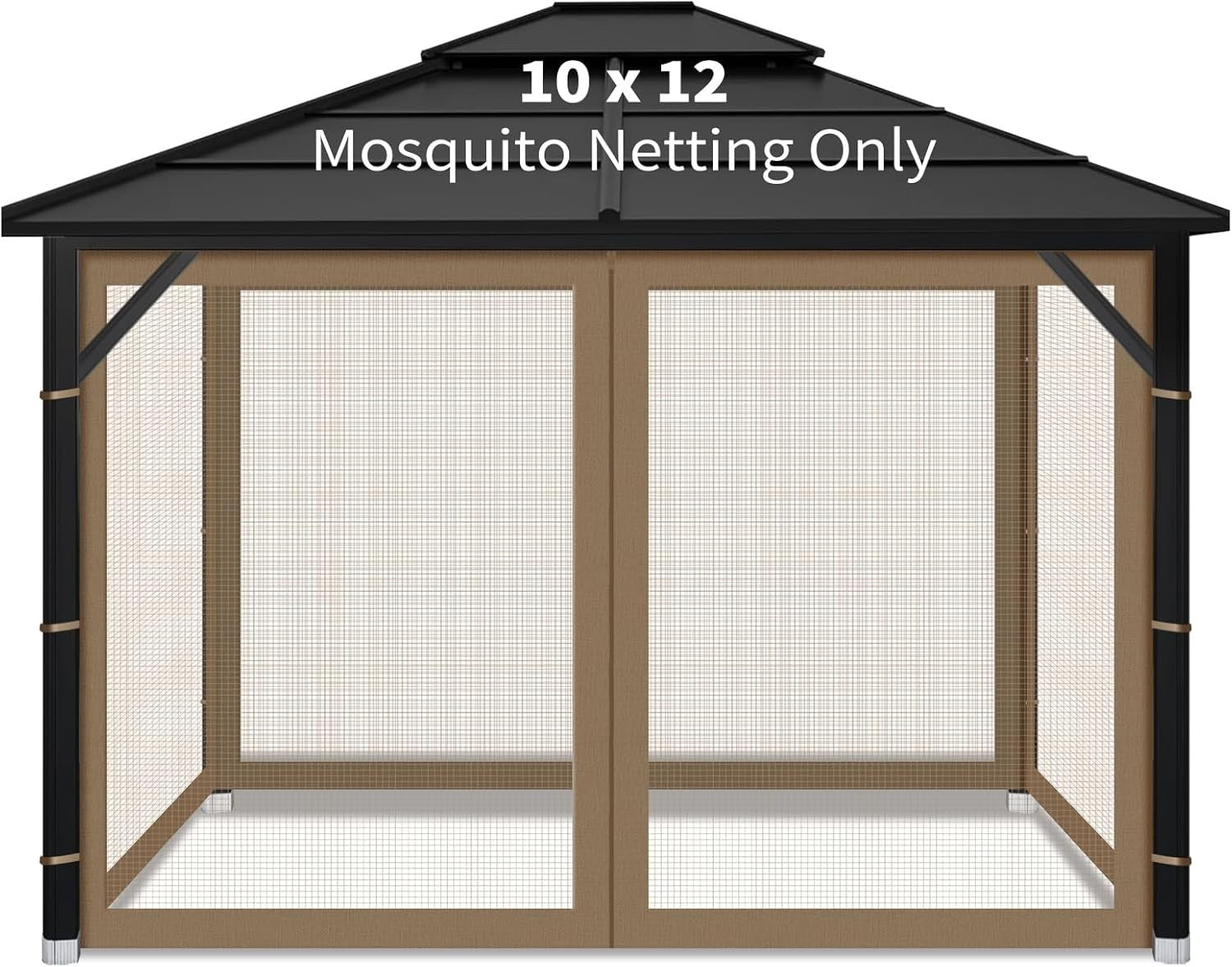 10x12ft Brown Gazebo Mosquito Netting 4 Panels Zipper Sidewalls Outdoor