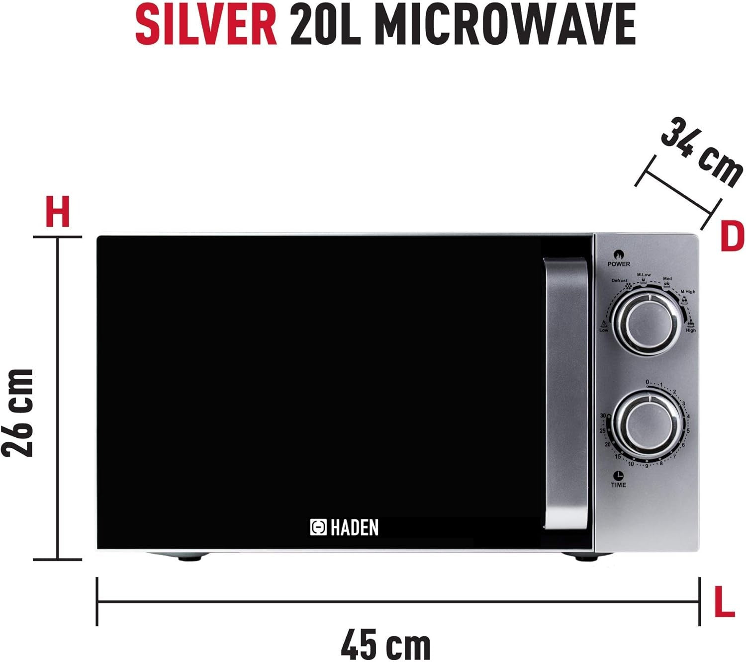 Haden 20L Microwave Oven 700W 6 Power Levels 30-Min Timer Family Friendly