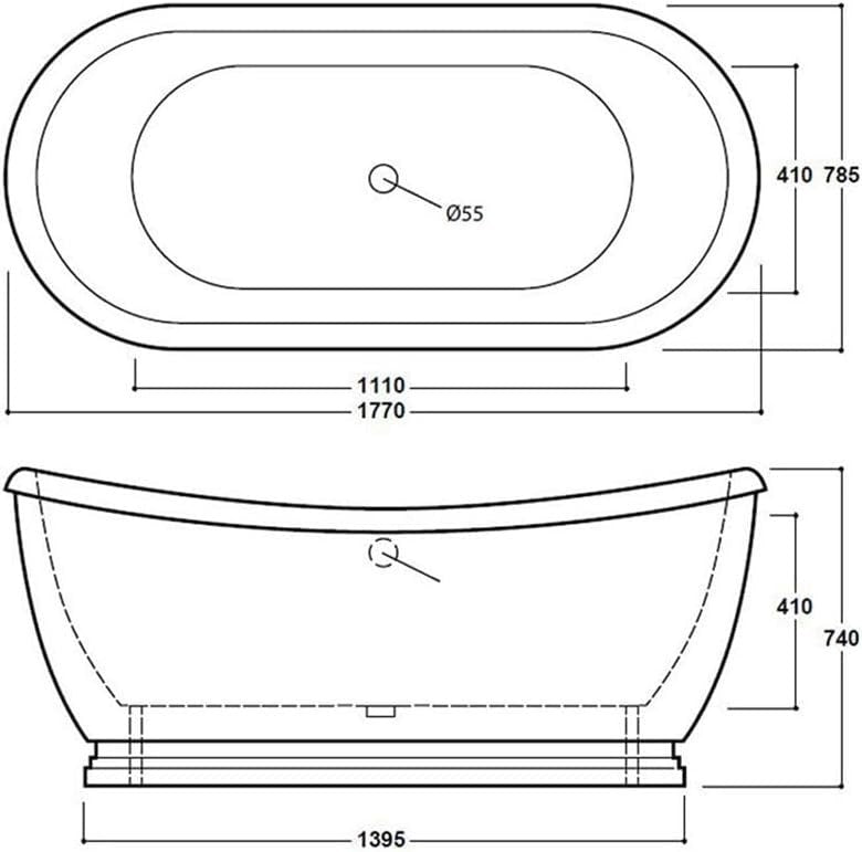 1770x785mm Oval Freestanding Shower Bath Grey Acrylic Double Ended Tub