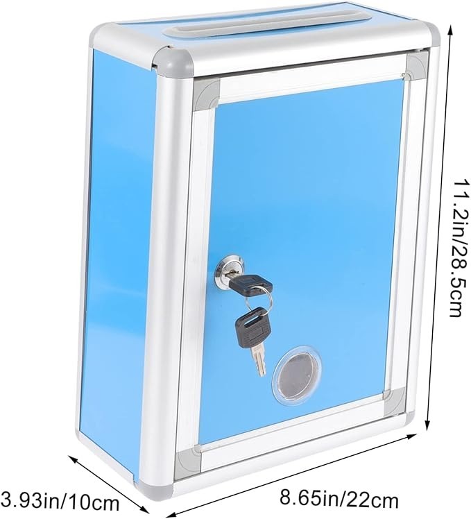 Wall-Mount Locking Mailbox Blue Aluminium Weatherproof Box for Home Office