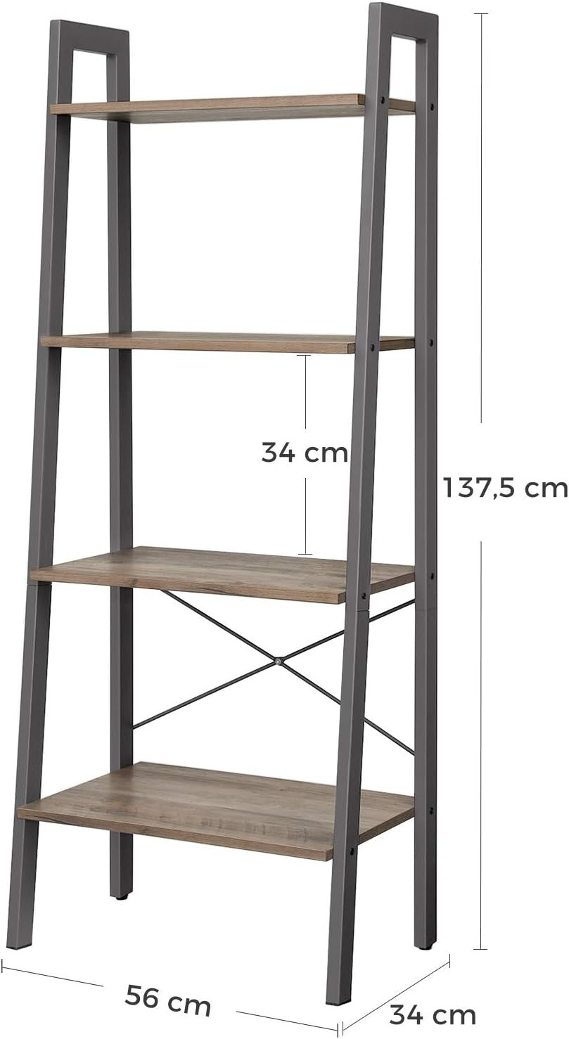 4-Tier Ladder Shelf Bookcase – Industrial Greige Storage Unit for Home & Office