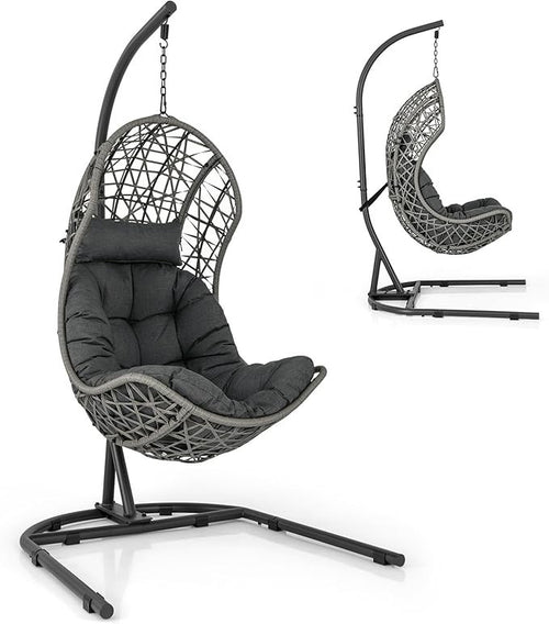 Luxury Hanging Egg Chair with Cushion & Stand – Indoor Outdoor Garden Patio