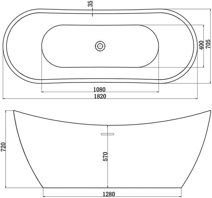 1830x720mm Oval Double Ended Acrylic Bath White Freestanding Soaking Tub