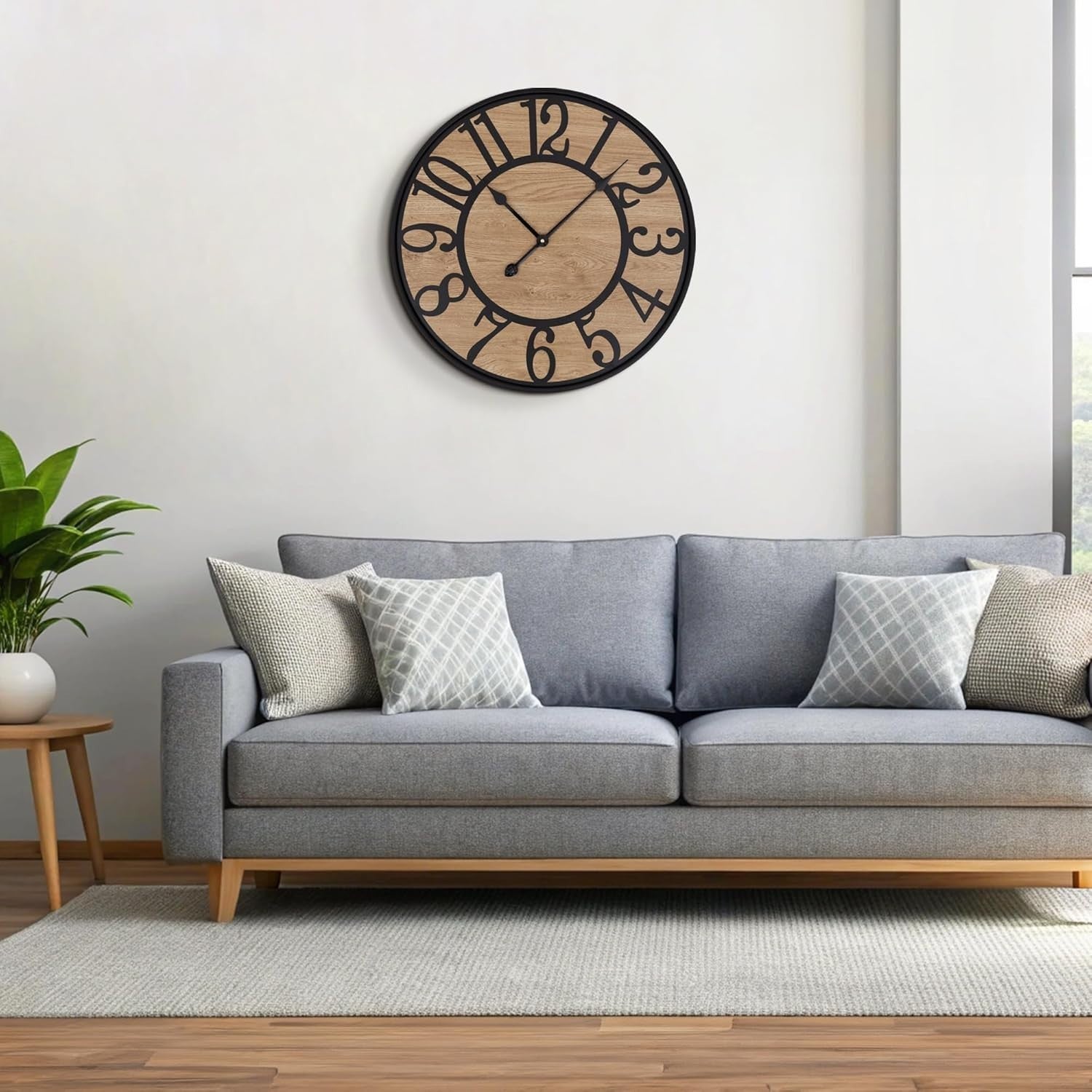 24" Rustic Silent Wall Clock Metal Wood Farmhouse Decor Large Modern