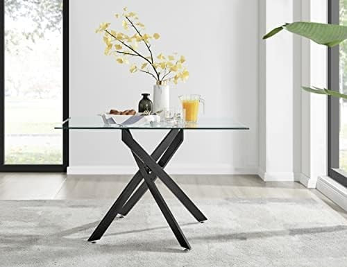 Modern Black Metal & Clear Glass Rectangular Dining Table 120x70cm