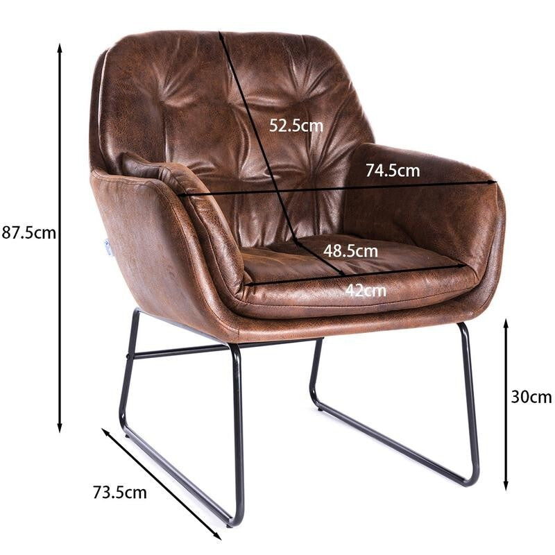Brown PU Leather Accent Chair with Metal Legs – Tufted Lounge Armchair