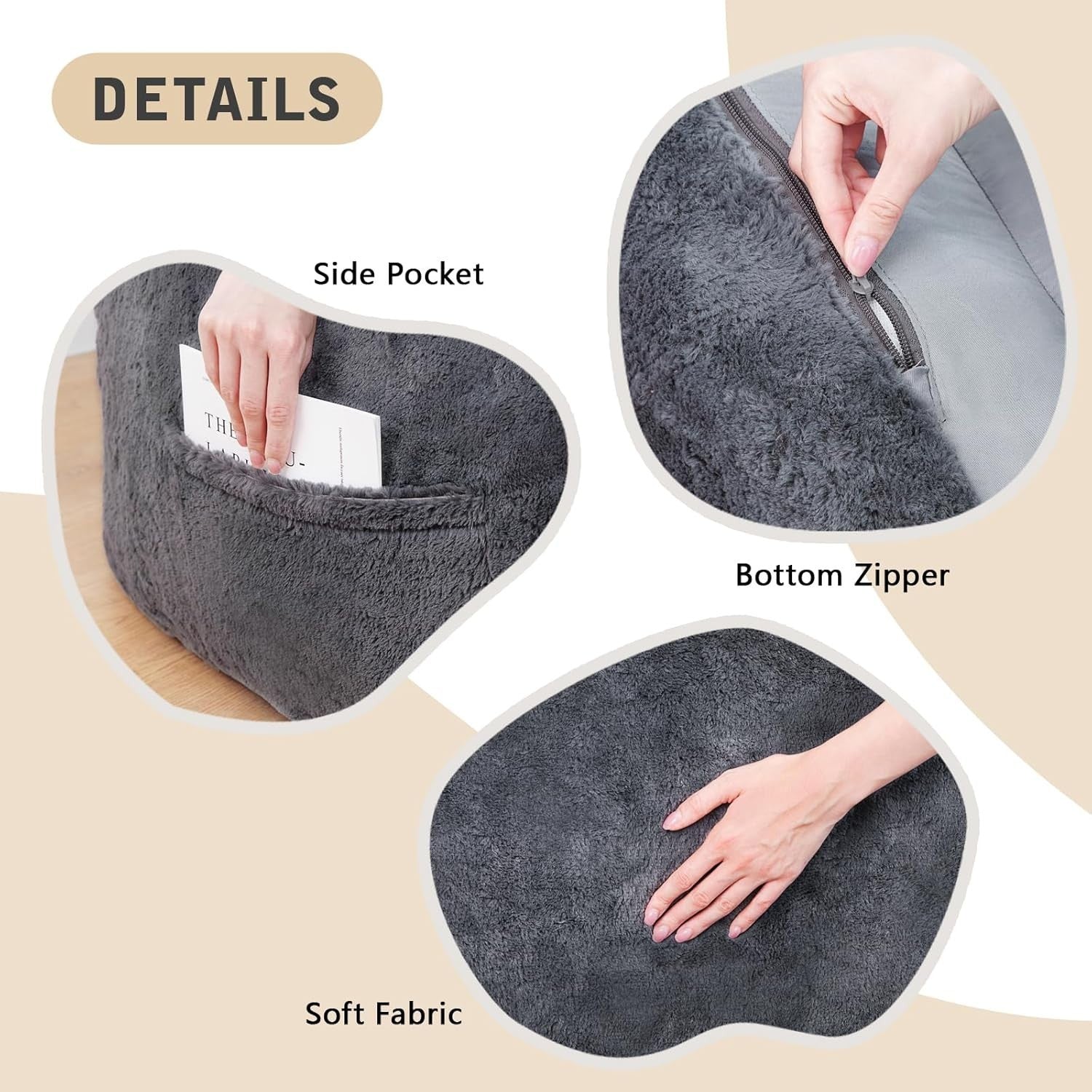 Oversized Grey Bean Bag Chair with Armrests, Removable Cover & Filler
