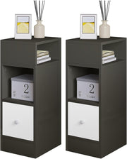 Set of 2 Slim Dark Grey Bedside Tables with Drawer & Open Shelves 25x30x66cm