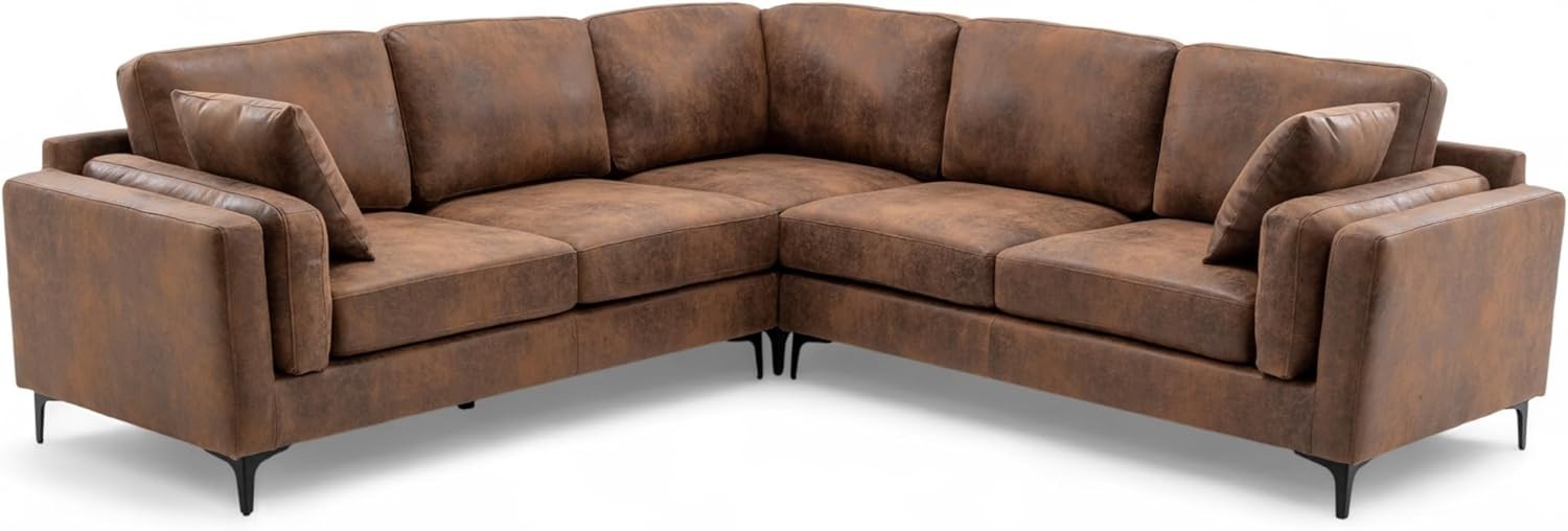 Modern Tan Brown 5-Seater L Shaped Corner Sofa with Removable Cushions