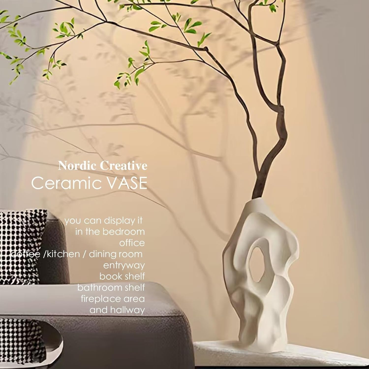 Modern Abstract White Ceramic Floor Vase Tall Sculptural Home Decor