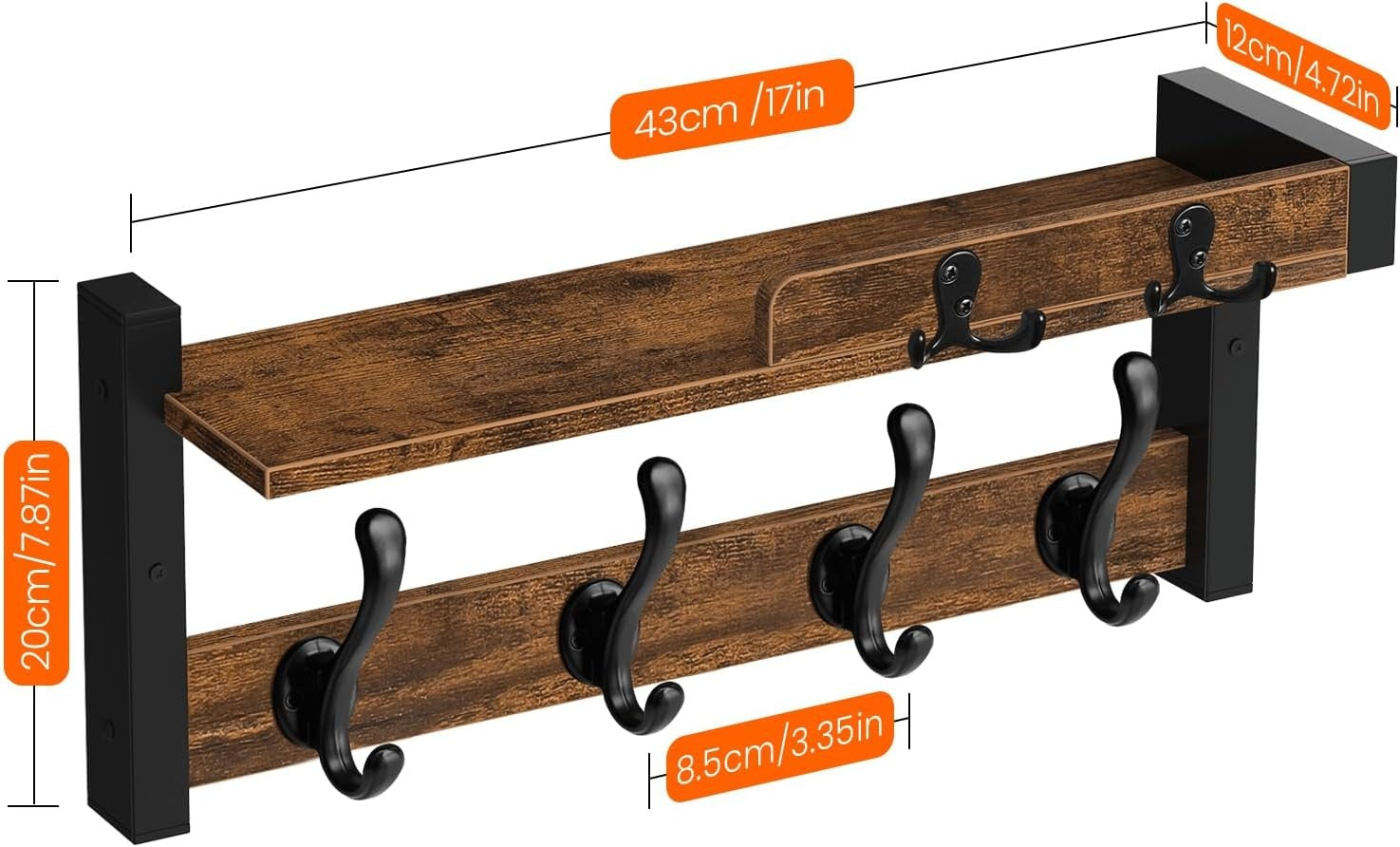 Rustic Wall Coat Rack with Shelf & Key Holder Wood Floating Entryway Organizer