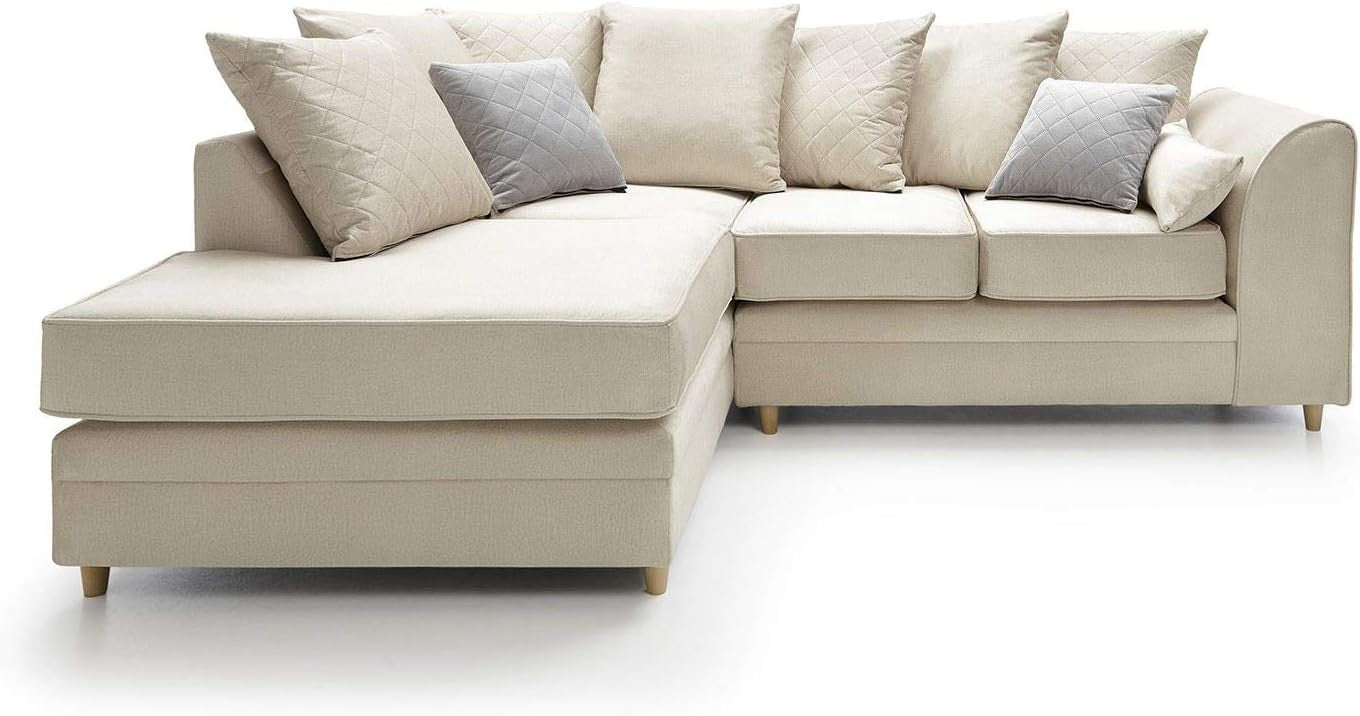 Cream Velvet L Shape Corner Sofa – Water Repellent, Plush Comfort 4 Seater
