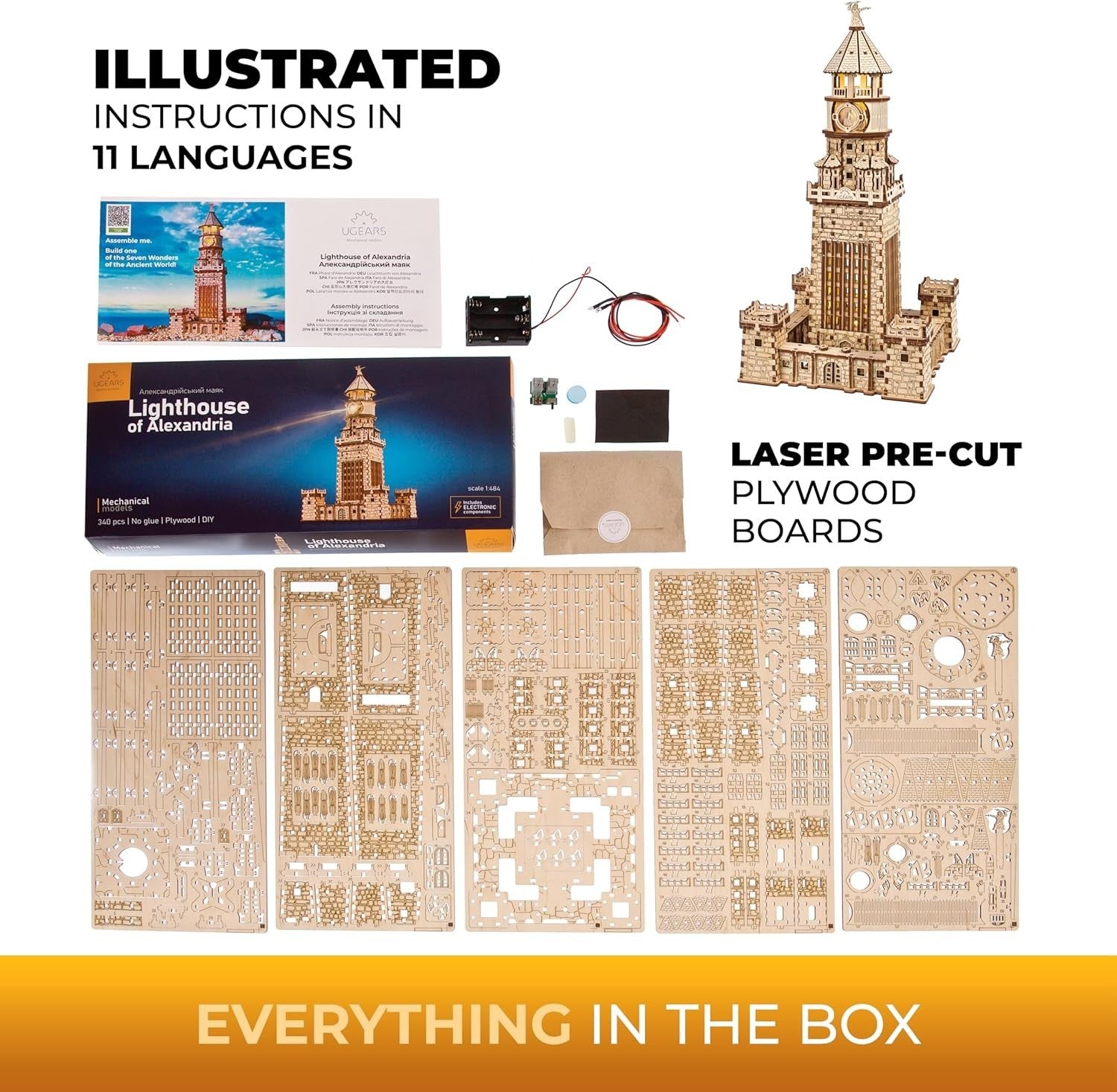 3D Wooden Lighthouse Puzzle with LED Nightlight – DIY Model Kit Gift