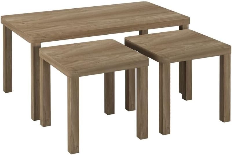 Space Saving Oak Nesting Coffee Table Set 3: Large Rectangular + 2 Square End Ta