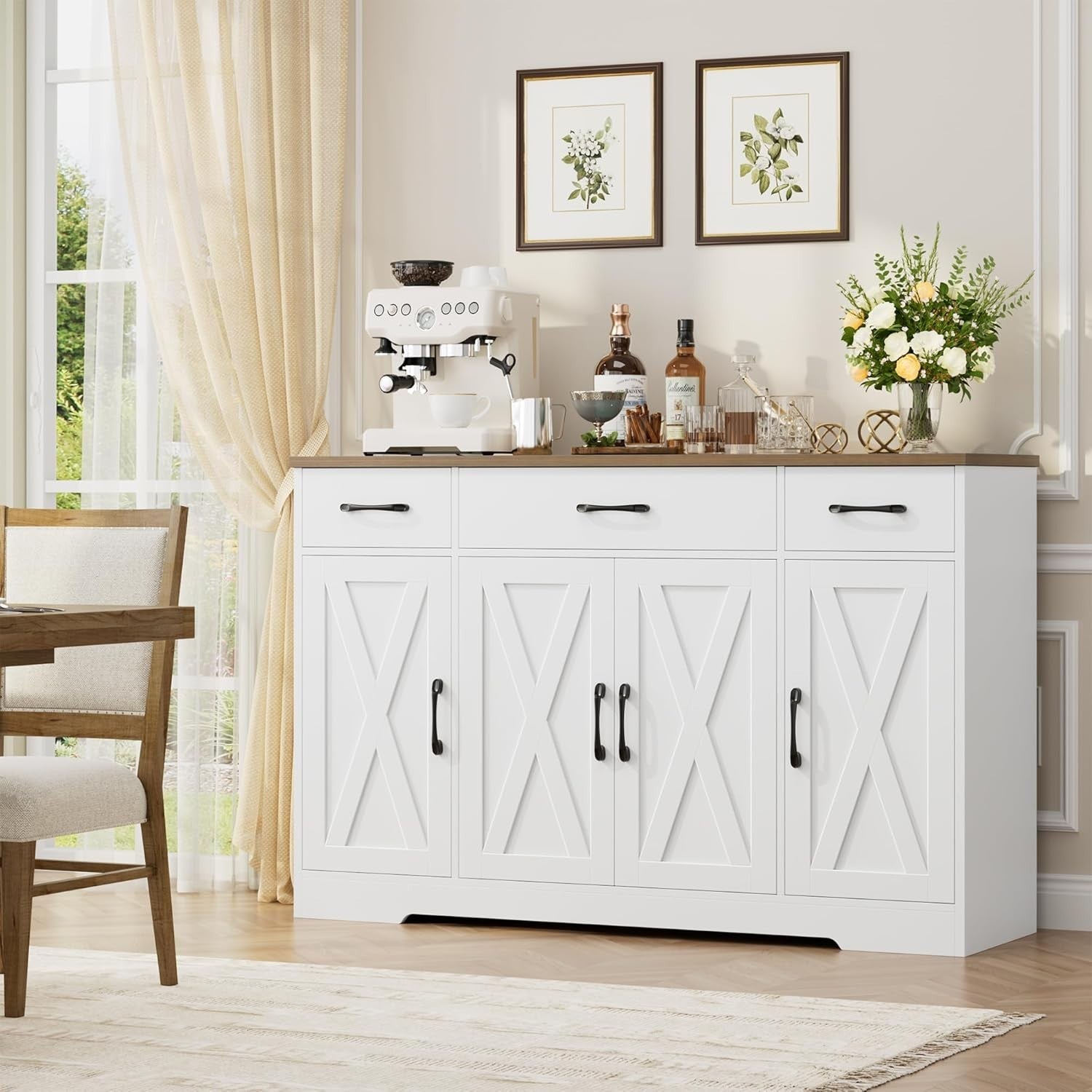 Kitchen Sideboard Cabinet 140cm with Drawers Adjustable Shelves Storage Unit