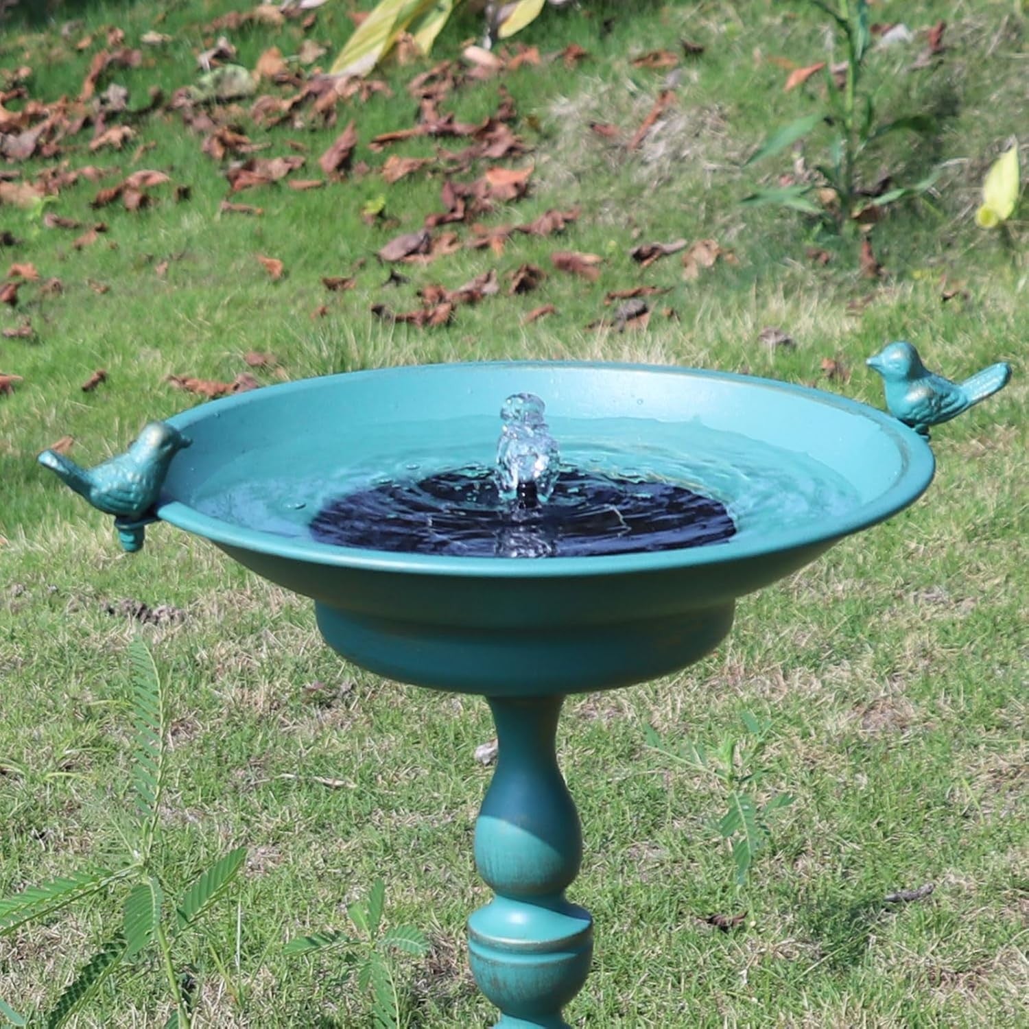 Solar Powered Bronze Bird Bath Fountain 26.6" Outdoor Metal Garden Feature