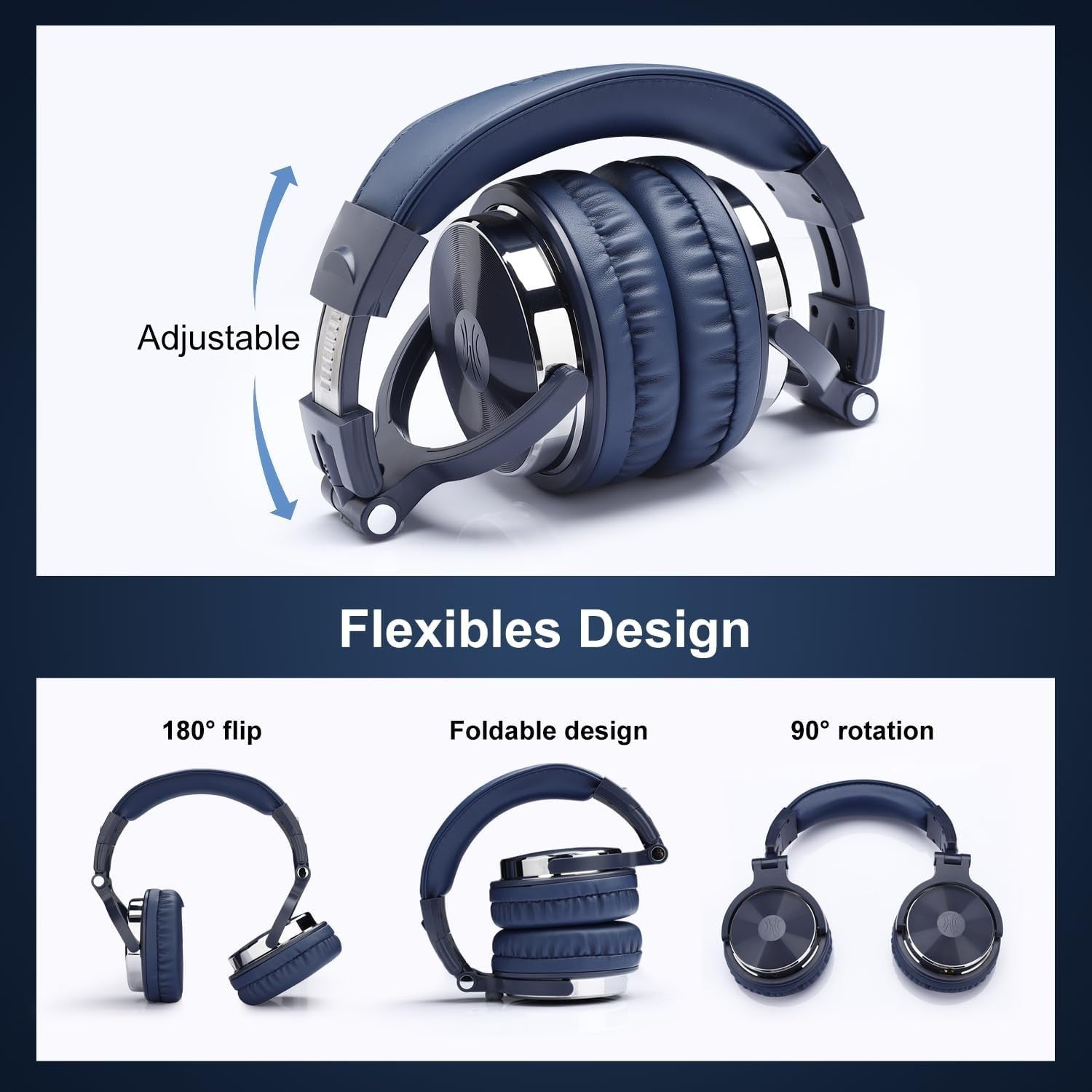 Studio Over Ear Headphones Hi-Fi 50mm Drivers Wired DJ Monitoring Blue