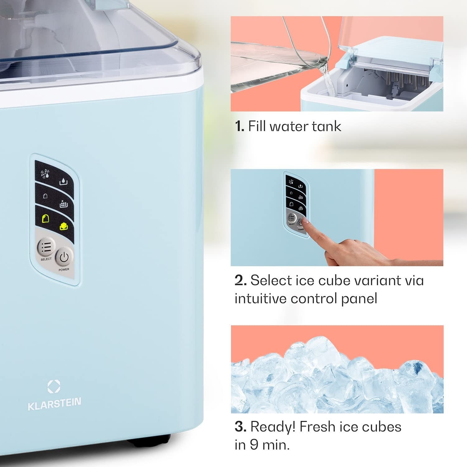 Countertop Ice Maker Machine 12kg/24h Fast Bullet Ice Self Cleaning 1.5L