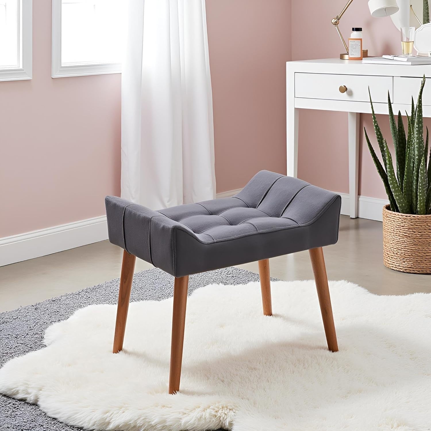 Anthracite Padded Dressing Table Stool Modern Vanity Chair Bedroom Seat