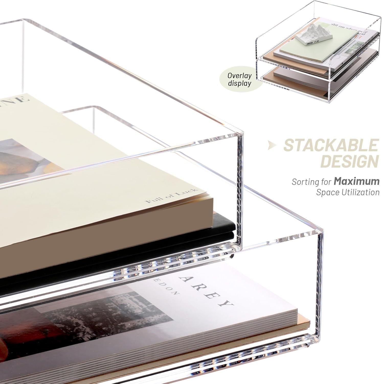 2 Pack Vertical A4 Letter Tray Stackable Clear Acrylic Desk File Organizer