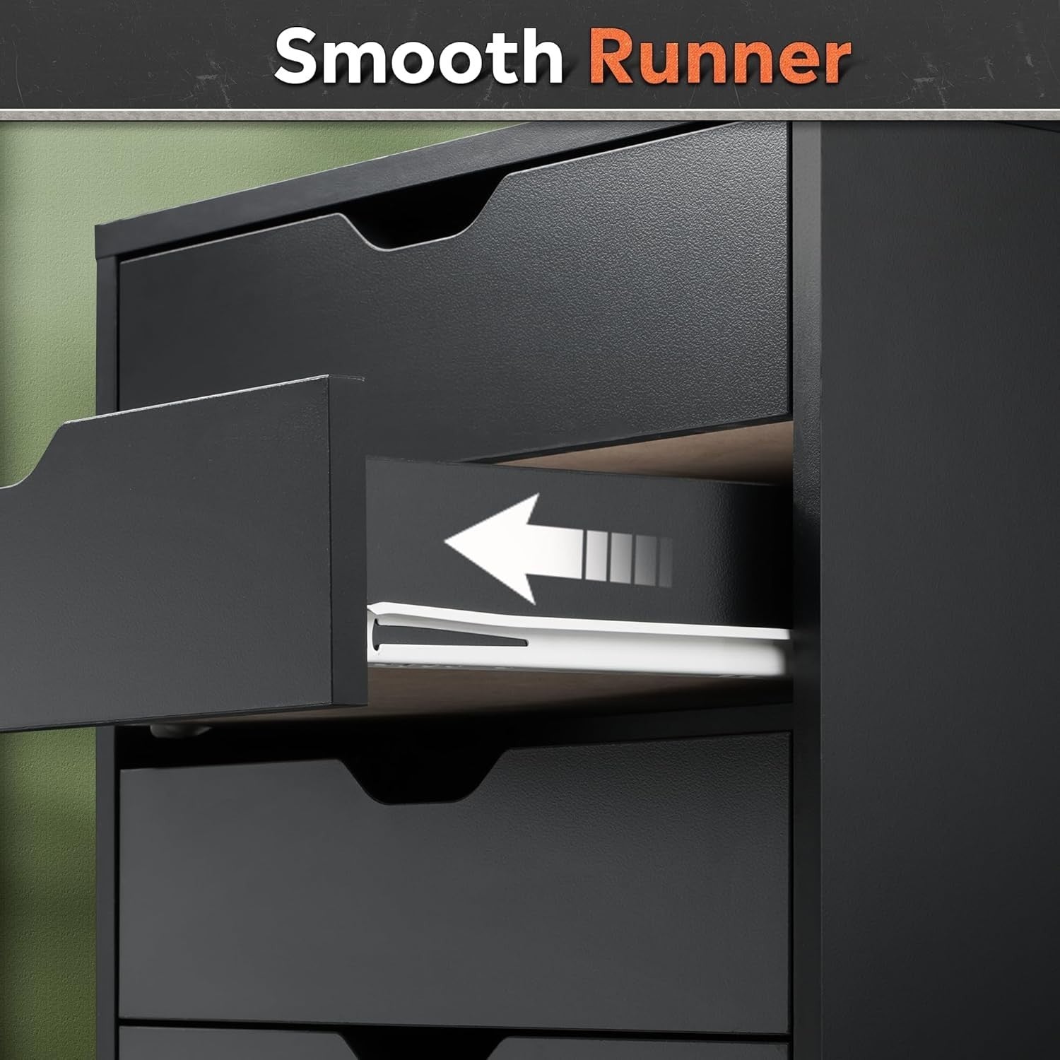 Black Mobile File Cabinet 47x40x65cm 5 Drawer Printer Stand
